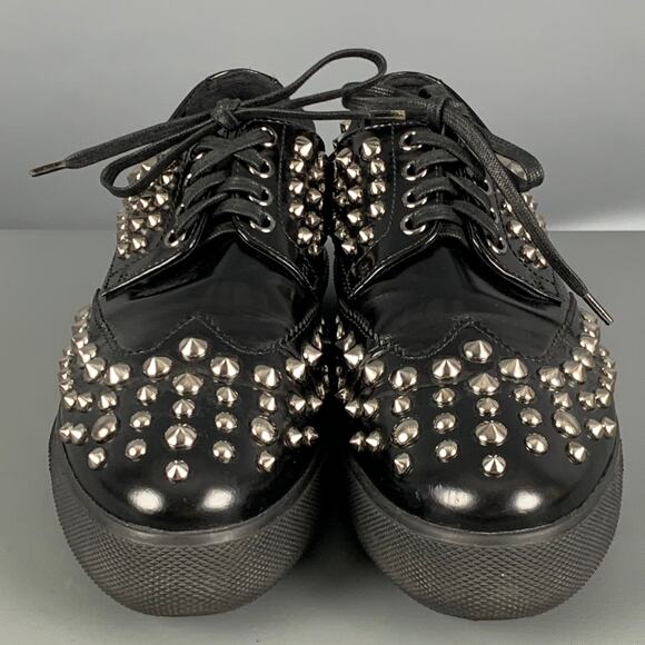PRADA Size 7.5 Black Leather Studded Lace Up Laces - Picture 4 of 8